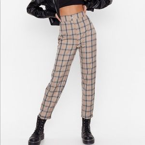 High-Waisted Check Tapered Pants